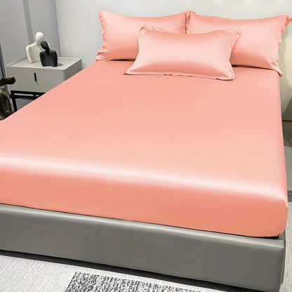 1 Simple Modern Satin Solid Color Fitted Sheet Ice Silk Bedspread