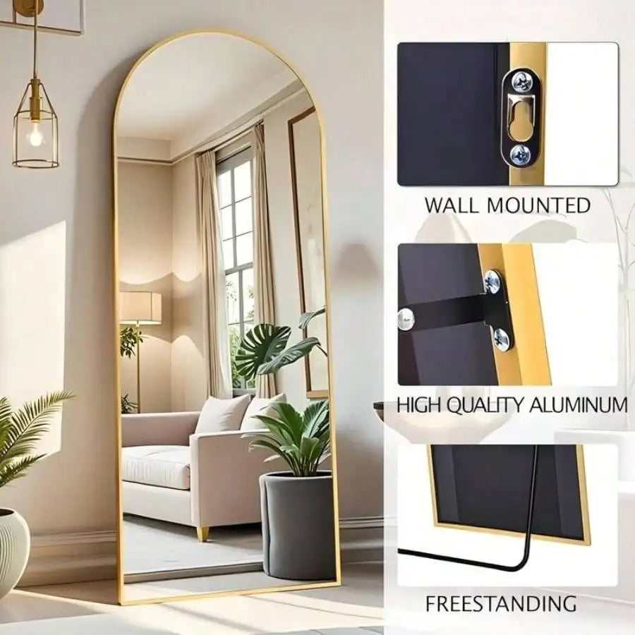 Arched Full Length Mirror Floor or Wall Mounted Gold 59x16.2 Inch