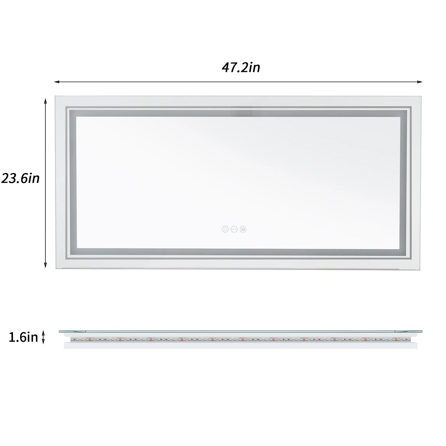 48"X24" LED Bathroom Mirror with Lights, Anti-Fog, Dimmable, Backlit + Front Lit,