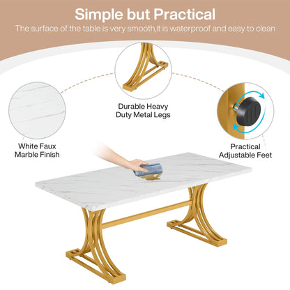 63-Inch Rectangular Dining Table with Faux Marble Table Top