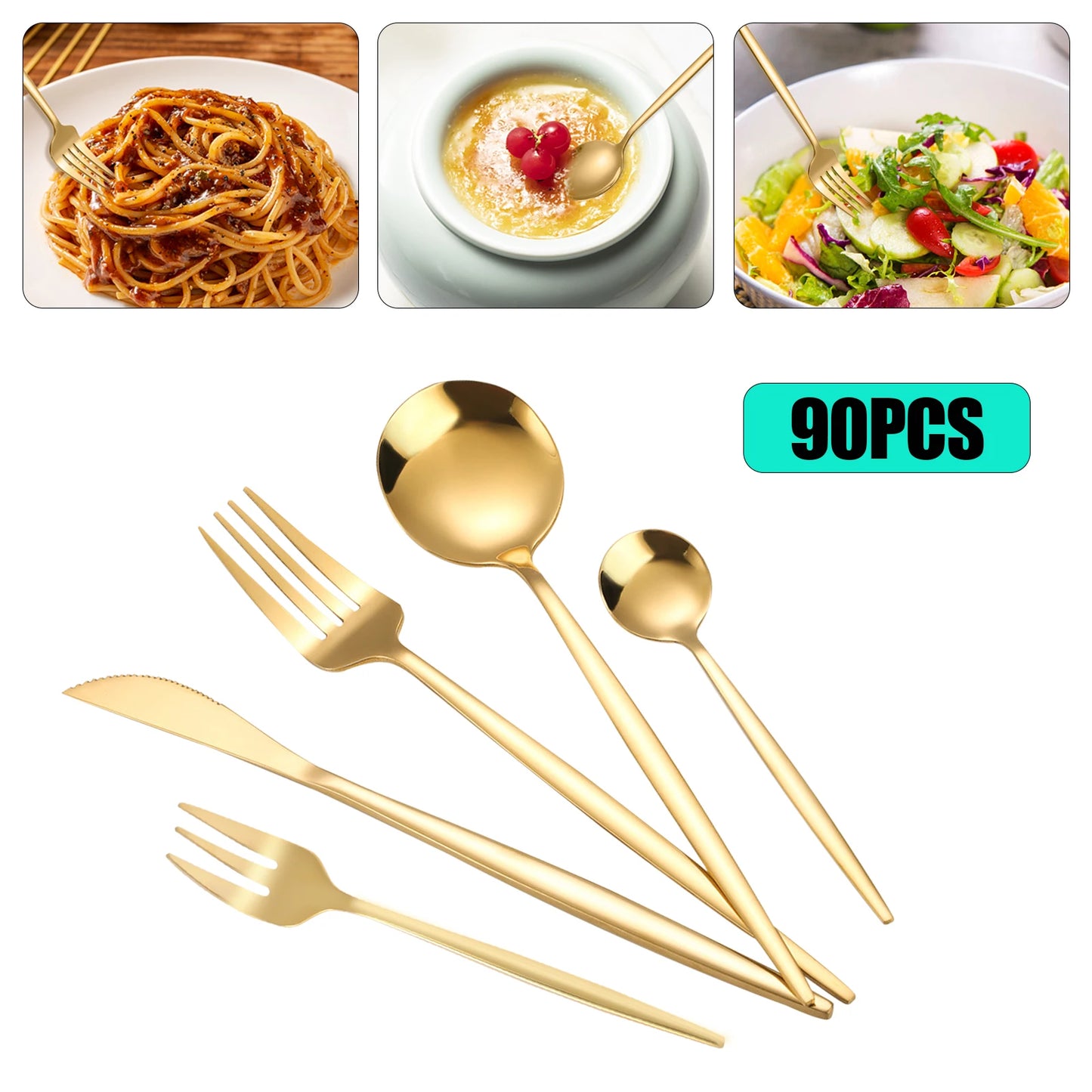 90Pcs Gold 420 Stainless Steel Tableware Set