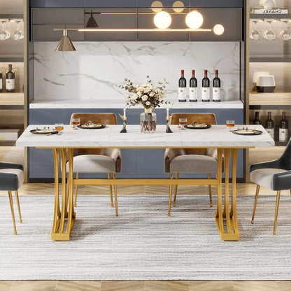 63-Inch Rectangular Dining Table with Faux Marble Table Top