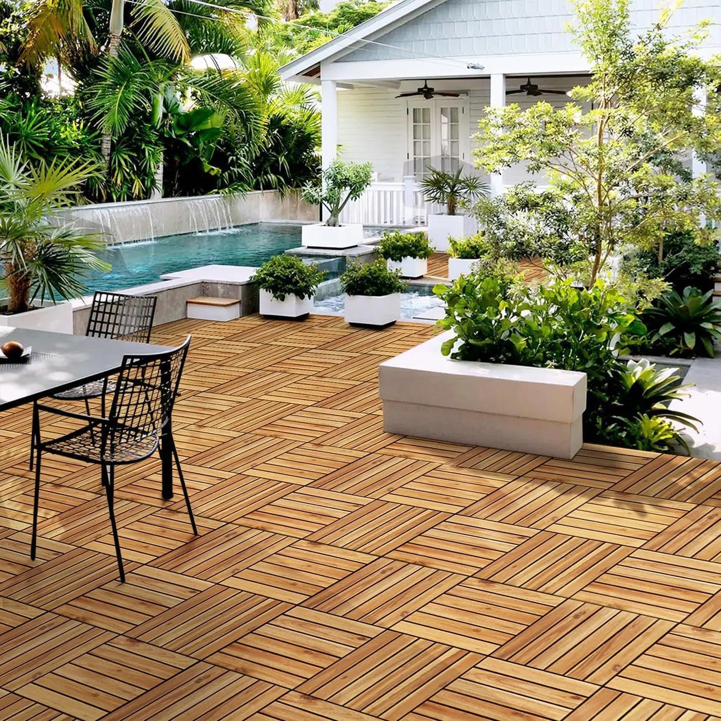 54PCS Acacia Wood Interlocking Flooring Tiles