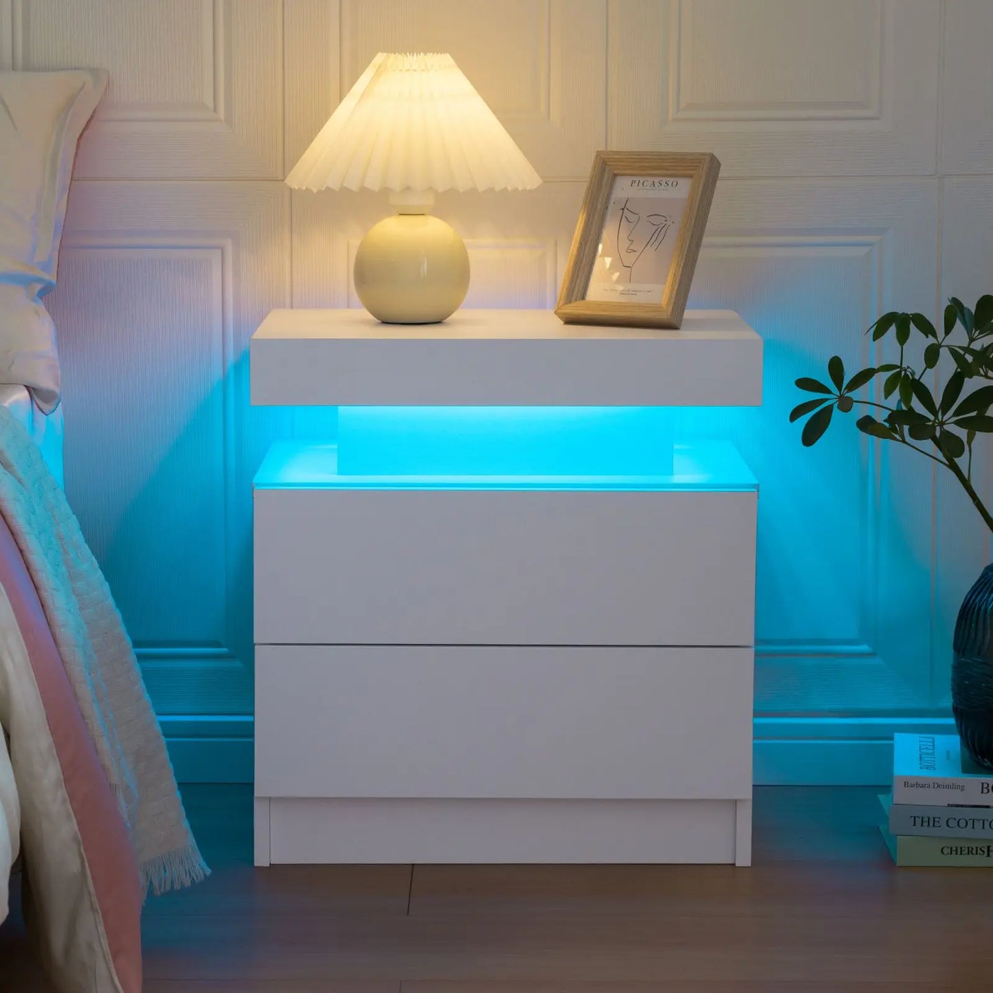 LED Nightstands or End Table with 2 Drawers,