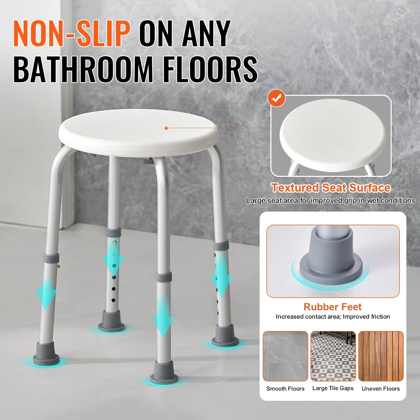 Shower Chair Adjustable Stool Non-Slip Bench