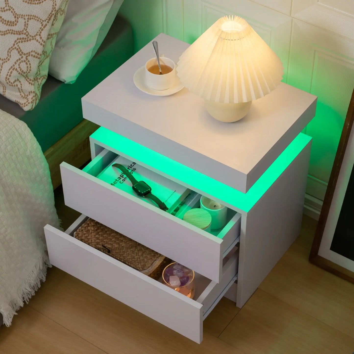 LED Nightstands or End Table with 2 Drawers,