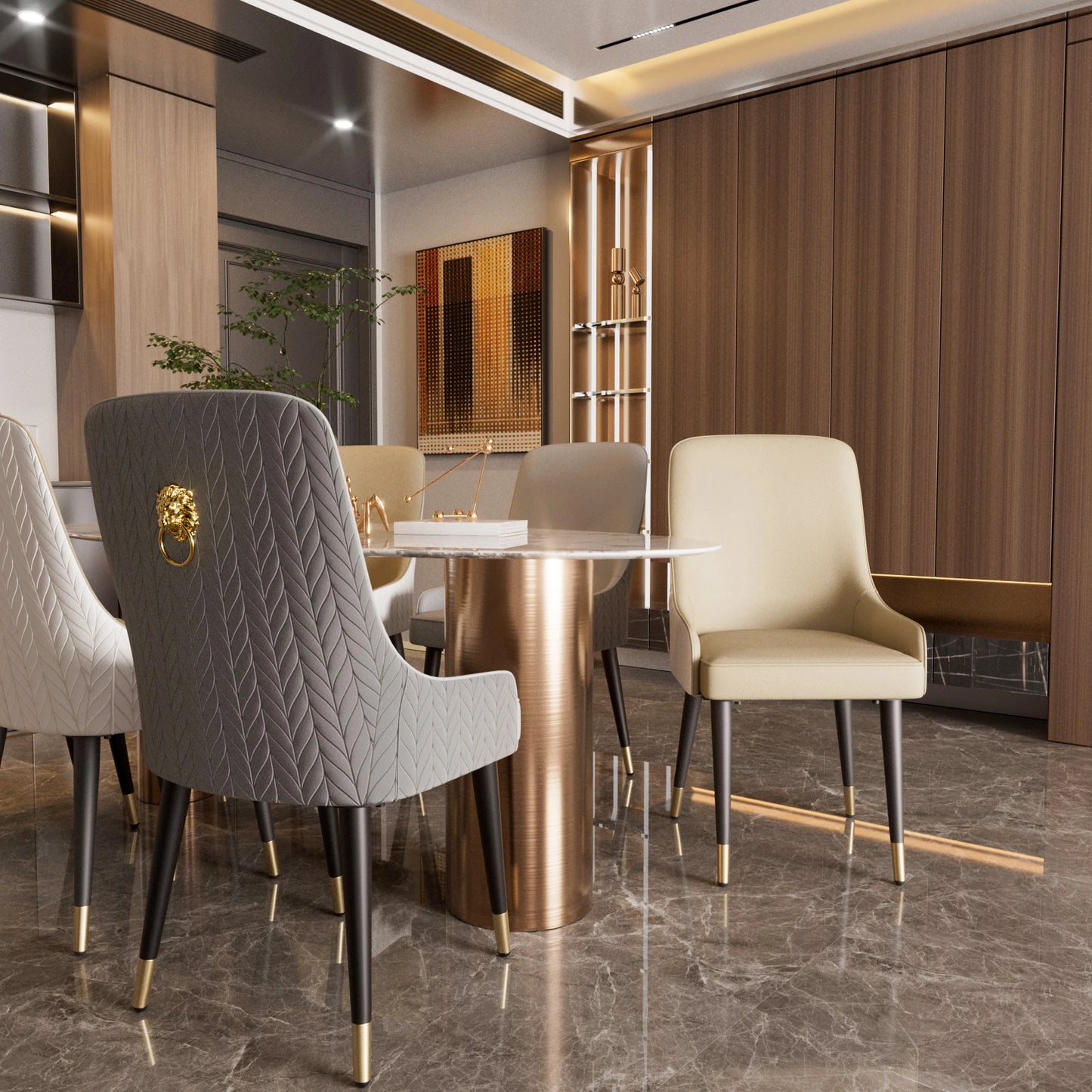 Modern Leather Set of 2 Dining Chairs