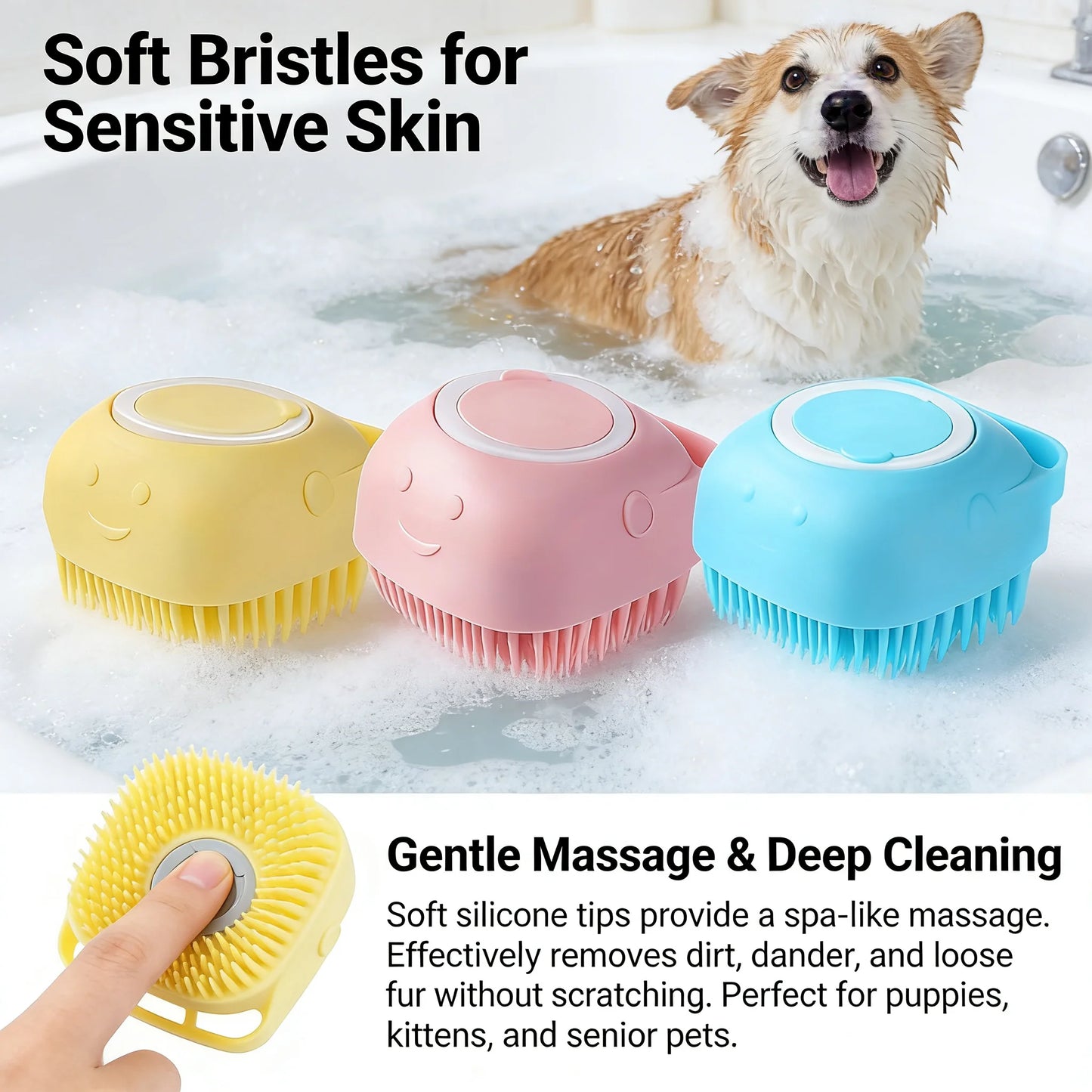 2-In-1 Pet Bath & Massage Brush With Shampoo Storage