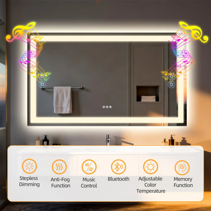 50/60/100/120cm LED Bathroom Mirror Built-in Bluetooth Speaker Waterproof