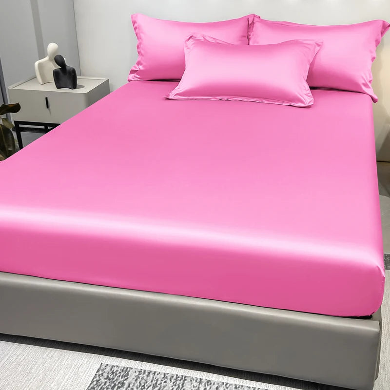 1 Simple Modern Satin Solid Color Fitted Sheet Ice Silk Bedspread