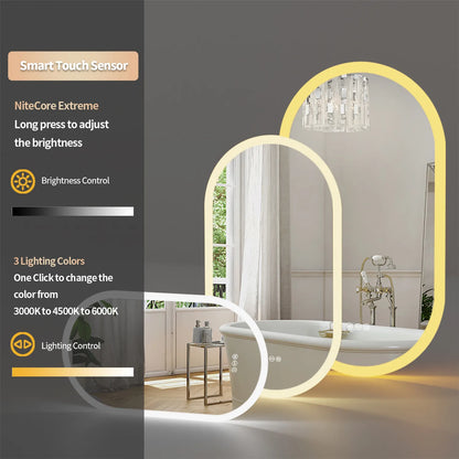 Backlit Smart LED Bathroom Mirror: Oval Dimmable 3 Colors Anti-Fog