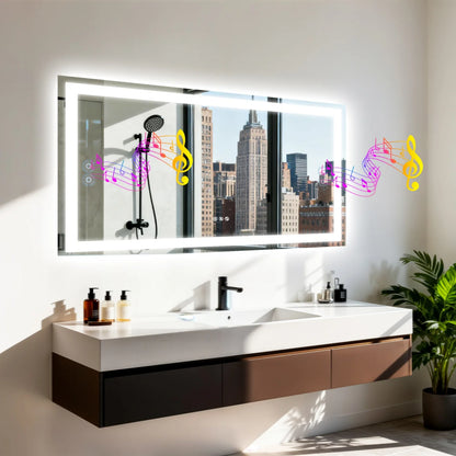 50/60/100/120cm LED Bathroom Mirror Built-in Bluetooth Speaker Waterproof