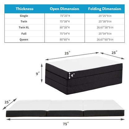 Tri-Fold Memory Foam Mattress with Collapsible and Washable Cover