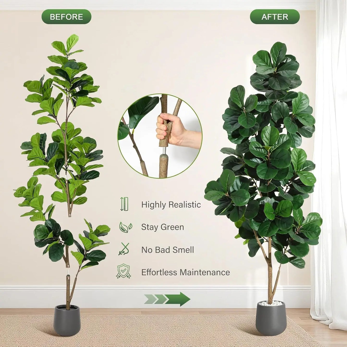 4FT/5FT/6FT/7FT Realistic Faux Ficus Lyrata Trees