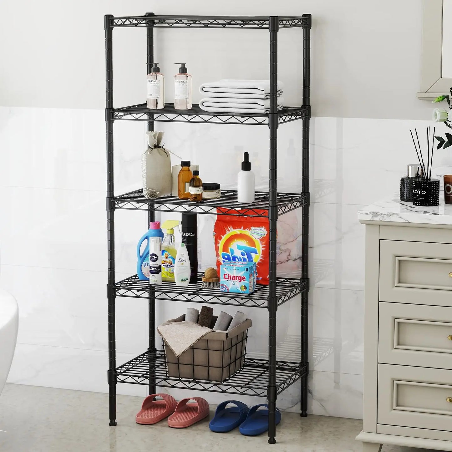 3-5 Tier Metal Wire Storage Shelves Adjustable Heavy Duty for Living Room and Kitchen