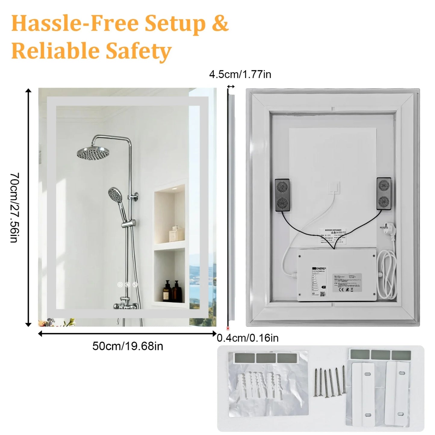 50/60/100/120cm LED Bathroom Mirror Built-in Bluetooth Speaker Waterproof