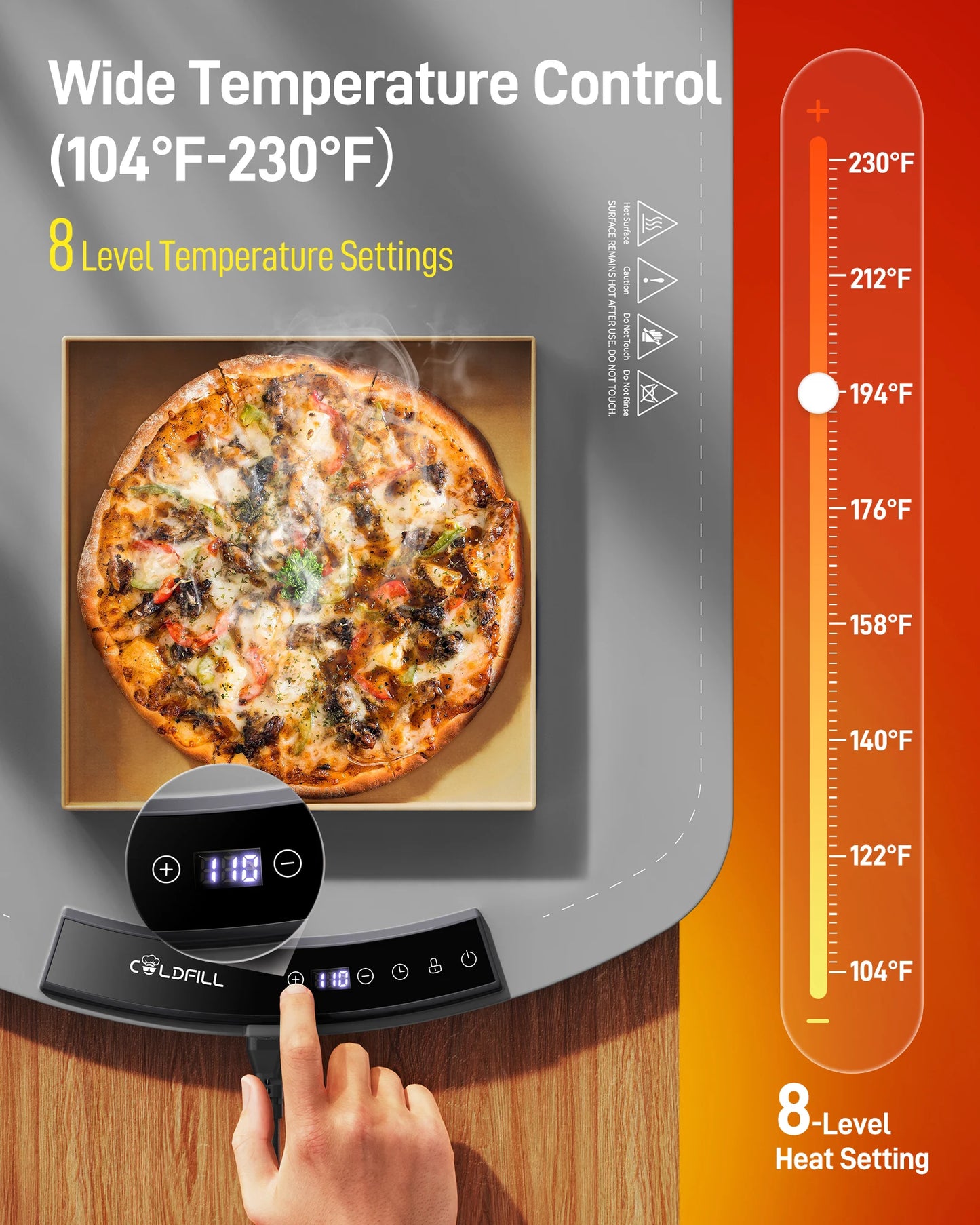 Electric Warming Tray with 8 Temp Setting Food Warmer Plate
