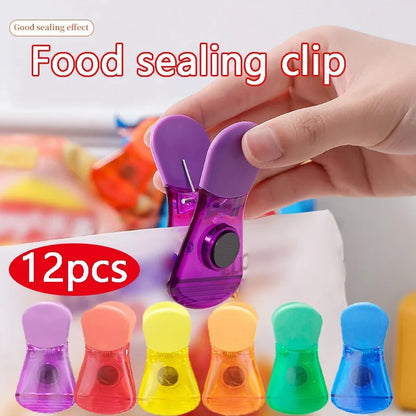 12 pcs Colorful Food Sealing Clips - Magnetic Closure for Snack Bag