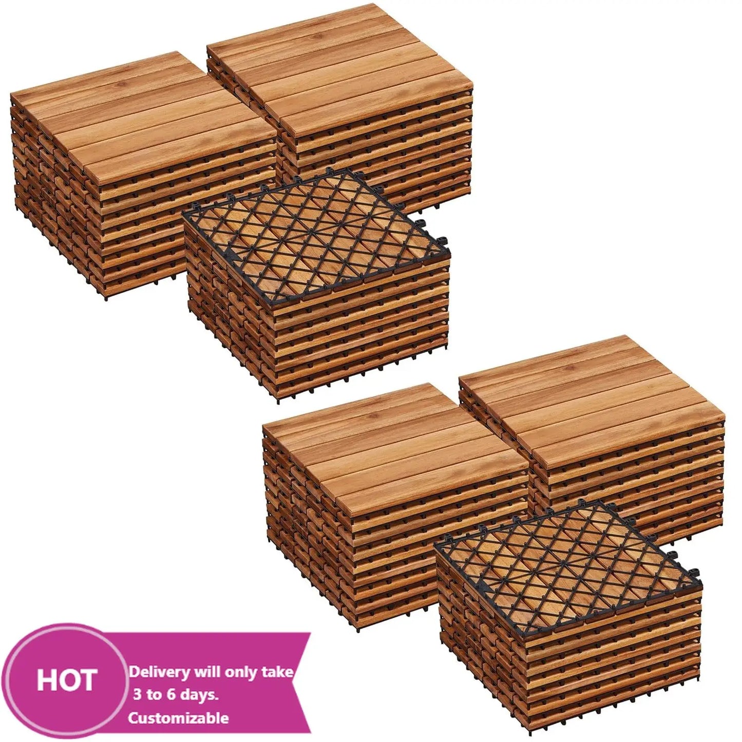 54PCS Acacia Wood Interlocking Flooring Tiles