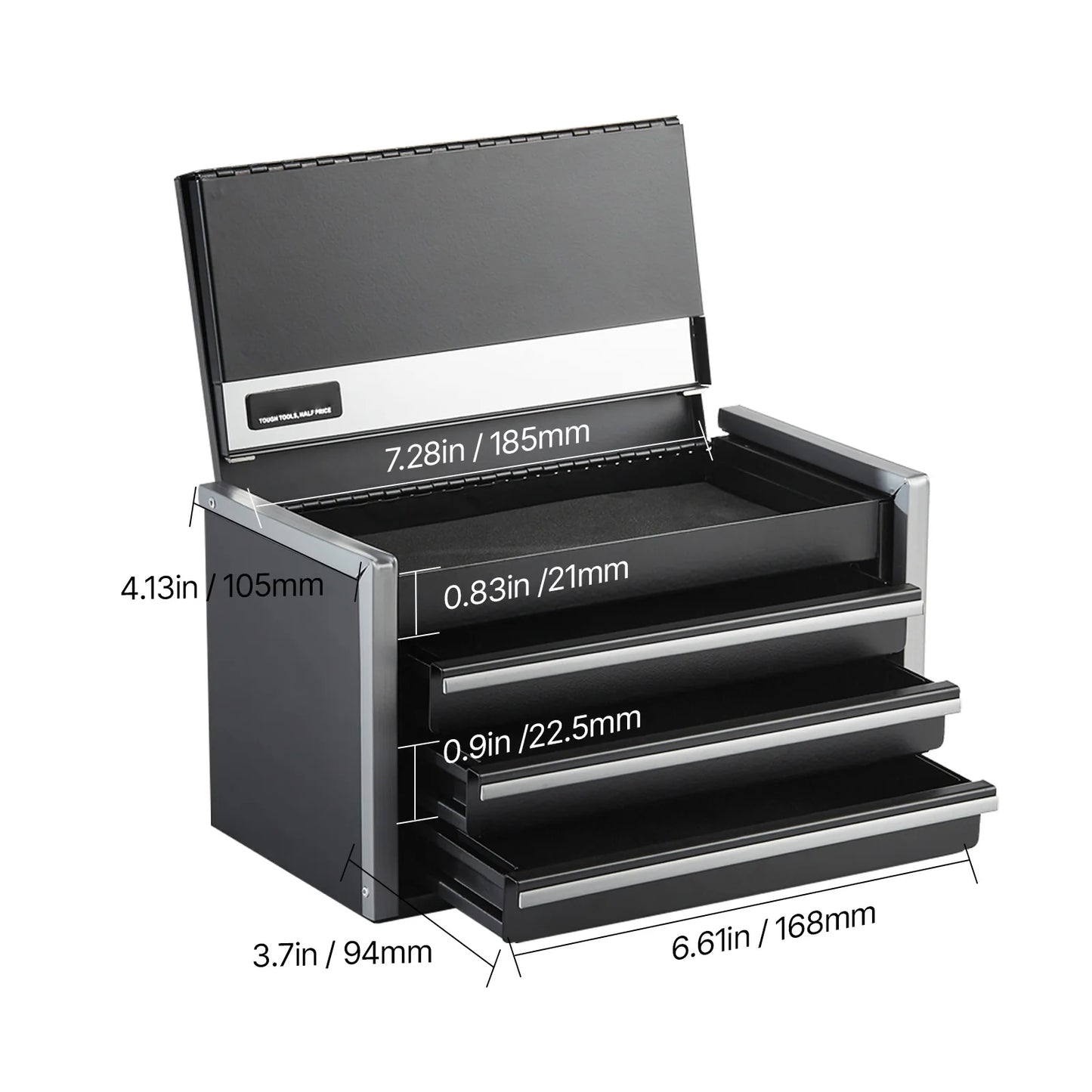8.6in 3 Drawers Portable Metal Tool Box