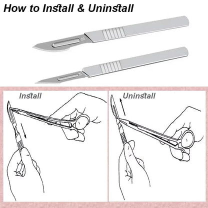 Scalpel Blade Set Metal Handle Stationery Steel Precision Craft Knife Cutter Wood Carve Stencil Box Open DIY Surgical Tool