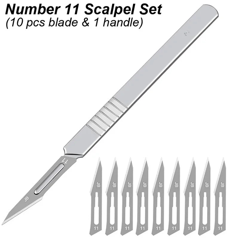 Scalpel Blade Set Metal Handle Stationery Steel Precision Craft Knife Cutter Wood Carve Stencil Box Open DIY Surgical Tool