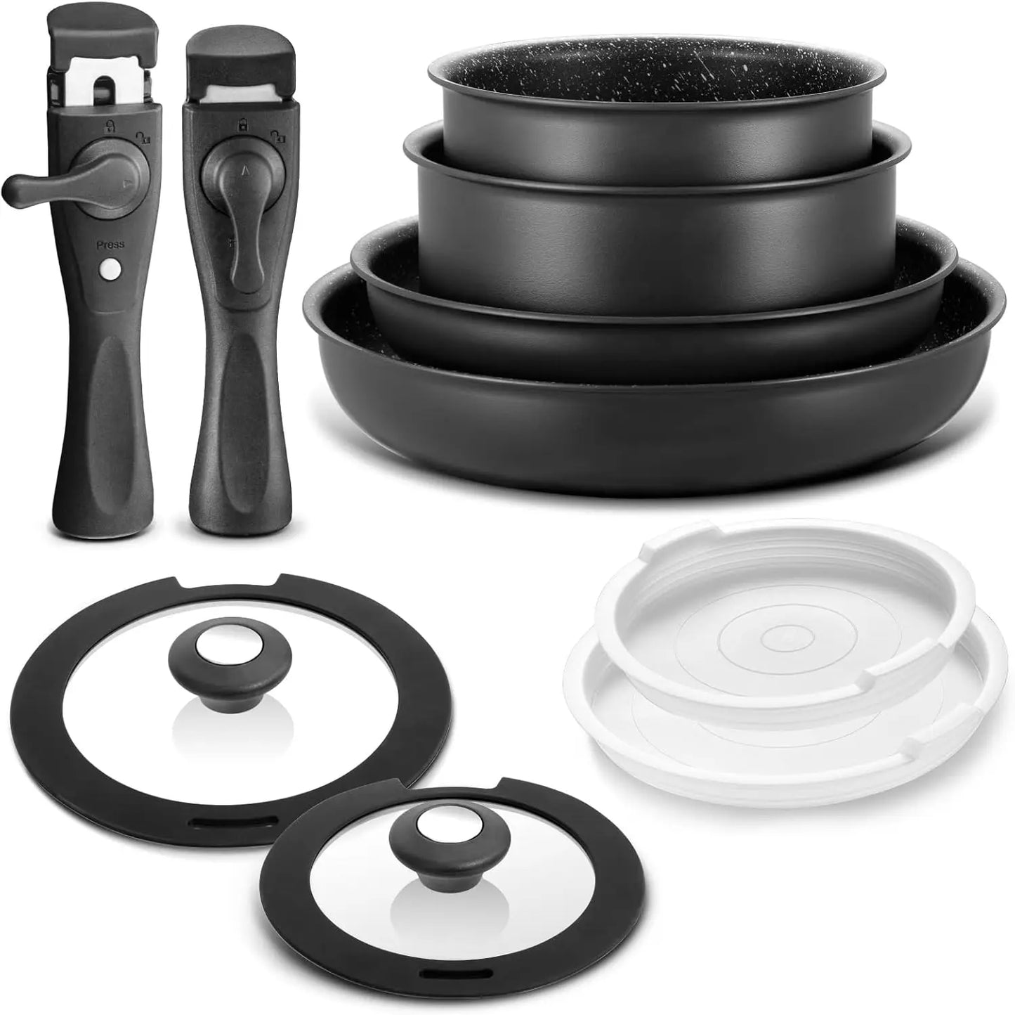 Induction Cookware Set 10 Pieces, Nonstick Pots and Pans Set with Removable Handles,
