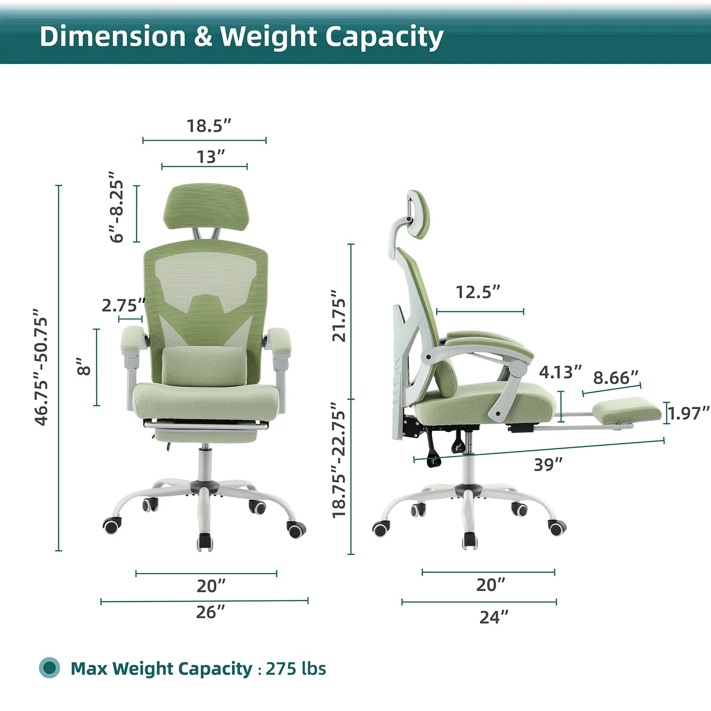 Ergonomic Reclining High Back Mesh Chair Lumbar Support Pillow