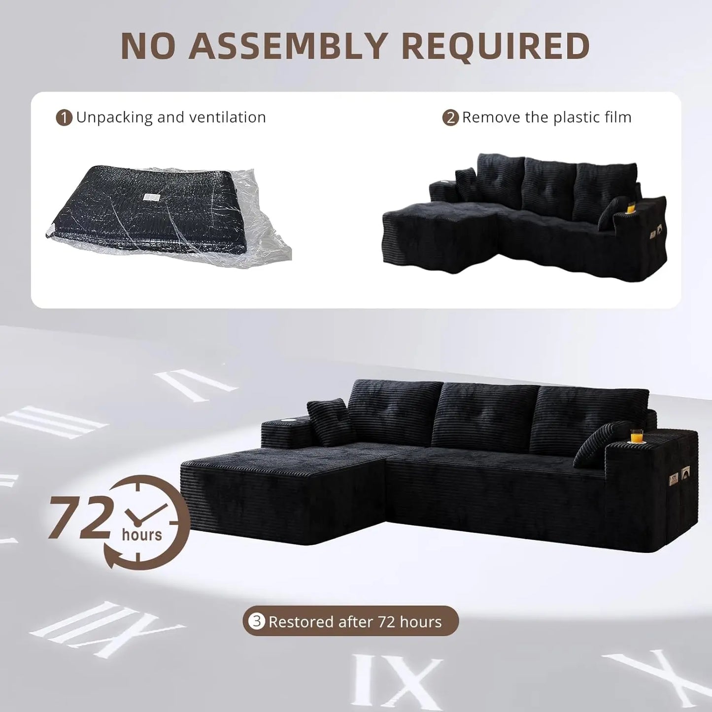 109" Boneless Couches for Living Room Modular Sectional Sofa with Oversized Chaise, L-Shape Cloud Couch with Deep, Customized