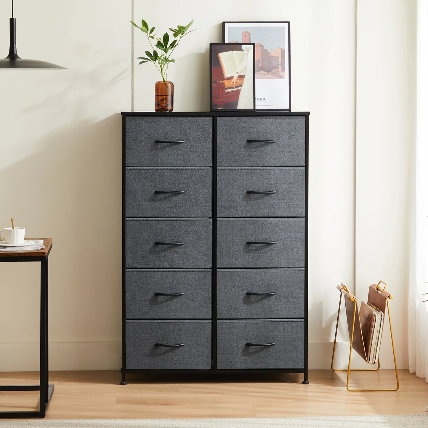 Bedside Table  With 10 Fabric Drawers Nightstand