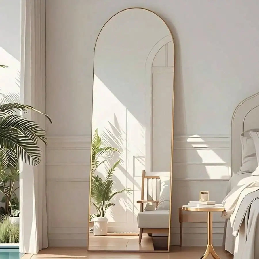Arched Full Length Mirror Floor or Wall Mounted Gold 59x16.2 Inch