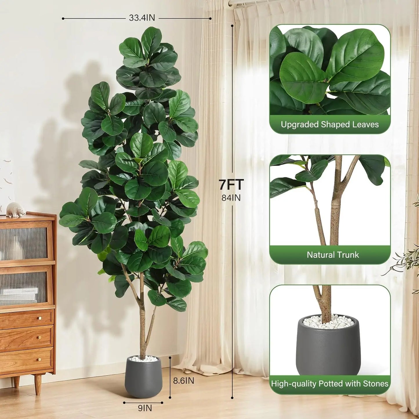 4FT/5FT/6FT/7FT Realistic Faux Ficus Lyrata Trees