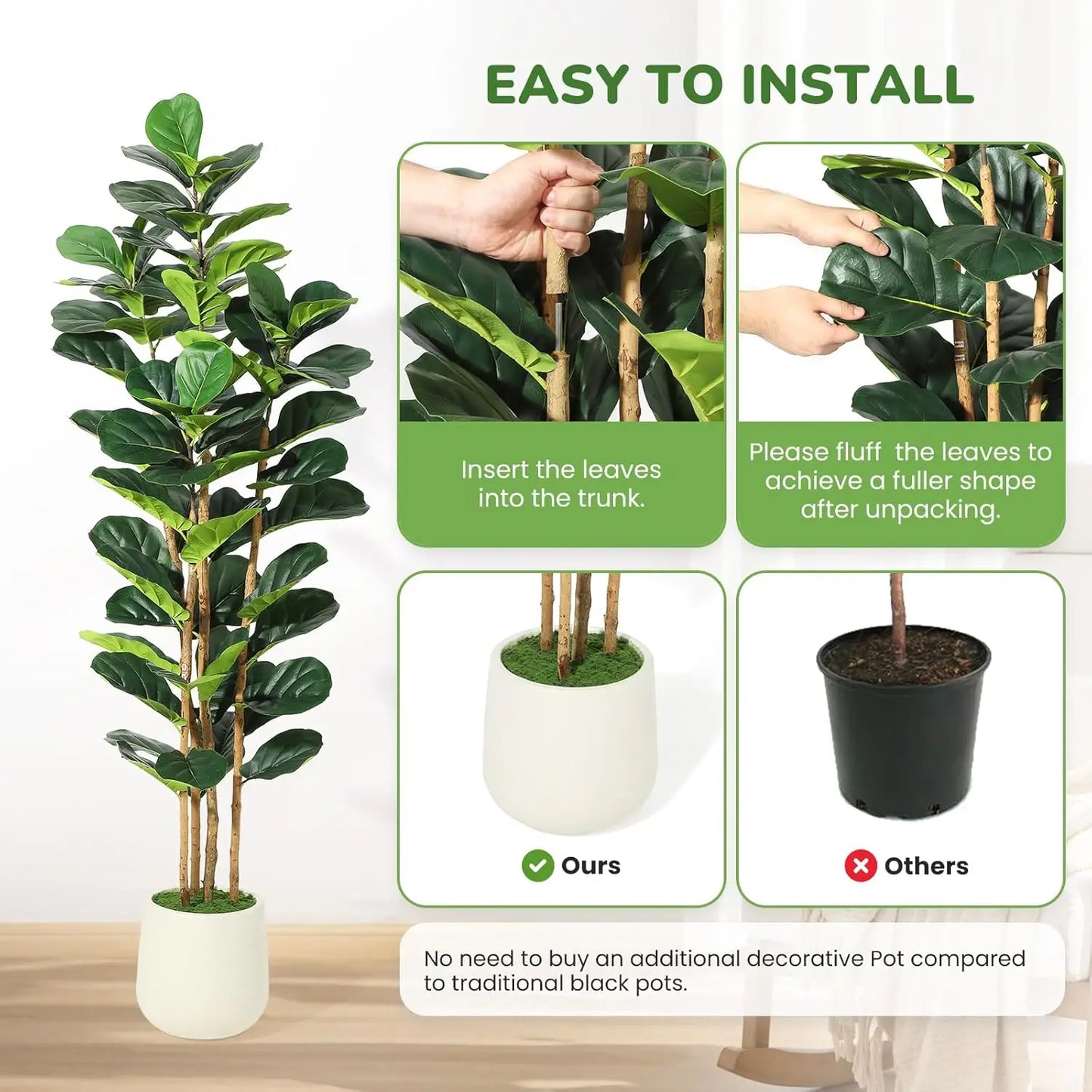 5/6/7 FT Artificial Fiddle Leaf Fig Tree with Pot