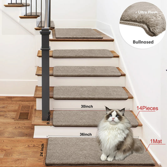 Bullnose Non-Slip Stair Treads -Ultra Plush- Washable Self-Adhesive