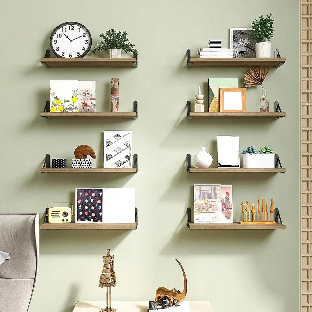 Tomnk 8pcs Floating Shelves, Rustic Wood Wall Shelves, Wall Decor, Book Storage Shelves For Bedroom, Living Room, Kitchen, Bathr