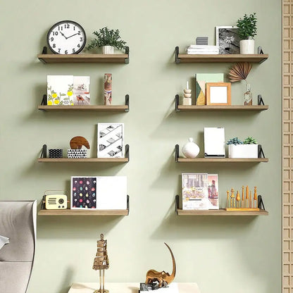 Tomnk 8pcs Floating Shelves, Rustic Wood Wall Shelves, Wall Decor, Book Storage Shelves For Bedroom, Living Room, Kitchen, Bathr