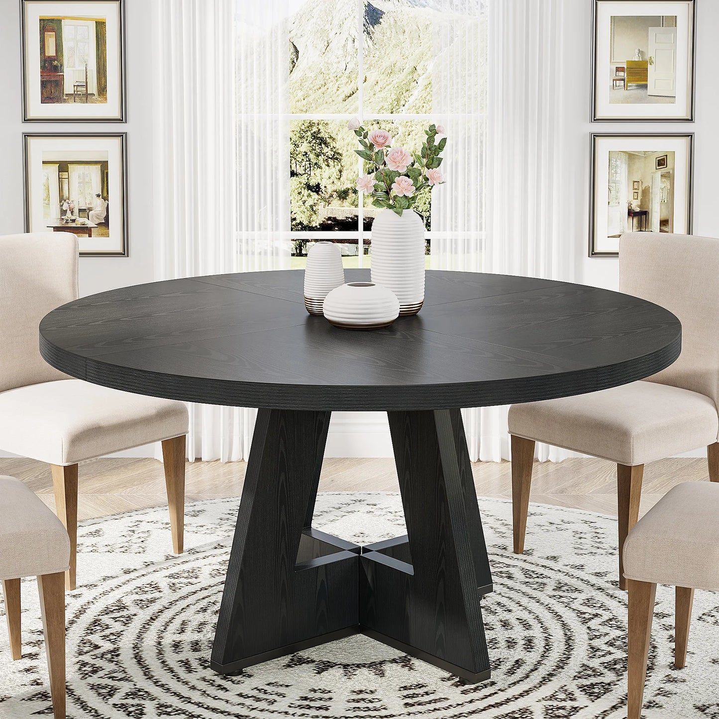 Round Beautiful Wood Dining Table for 4