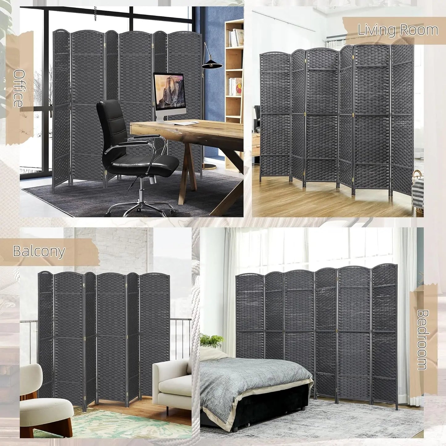 6 panel 5.6' Tall Freestanding Wall Partition