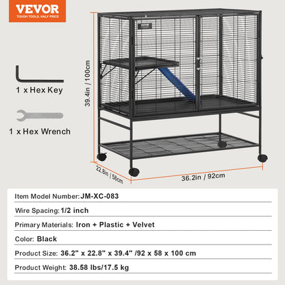 64.6" Rolling Metal Ferret Cage 4-Tier