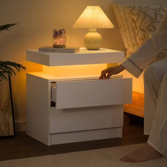 LED Nightstands or End Table with 2 Drawers,