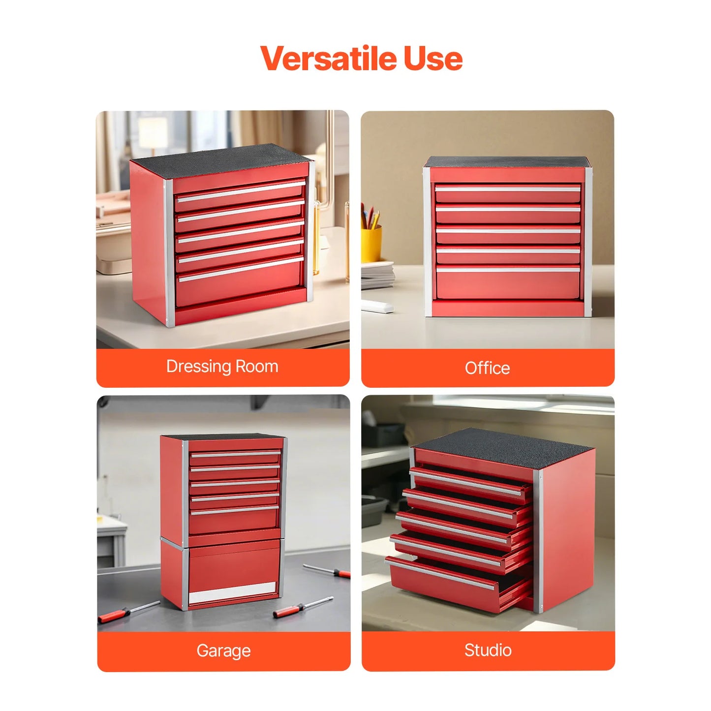 5-Drawer 8.6in Portable Metal Tool Box Red/Black
