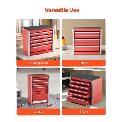 5-Drawer 8.6in Portable Metal Tool Box Red/Black