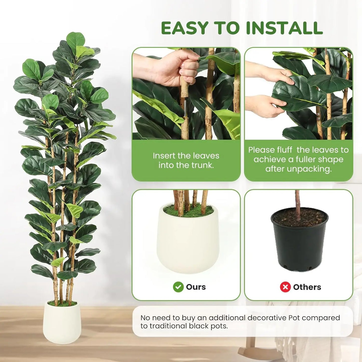 5/6/7 FT Artificial Fiddle Leaf Fig Tree with Pot