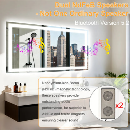 50/60/100/120cm LED Bathroom Mirror Built-in Bluetooth Speaker Waterproof