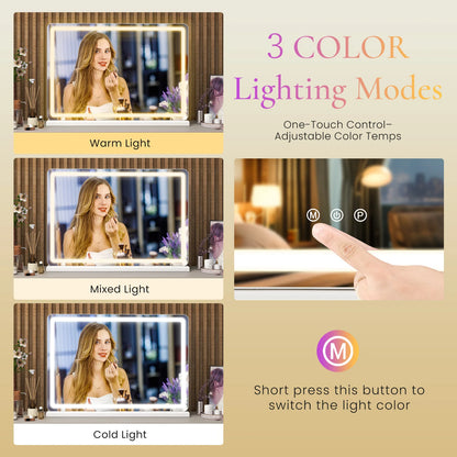 LED Vanity Mirror with  Dimmable 3 Color Lights