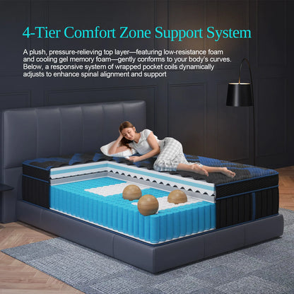 12"Gel Memory Foam Hybrid Pocket Spring Mattress Twin Full Queen King