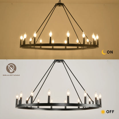 16-Light Wagon Wheel Chandelier Round Matte 43 inch Modern Rustic Farmhouse Pendant Light Large Chandeliers for Living Room