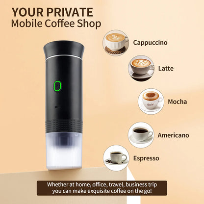 Wireless Electric Portable Espresso Coffee Machine for Car & Home Camping Coffee Maker 3-in-1 Capsule Powder Travel Coffee Maker