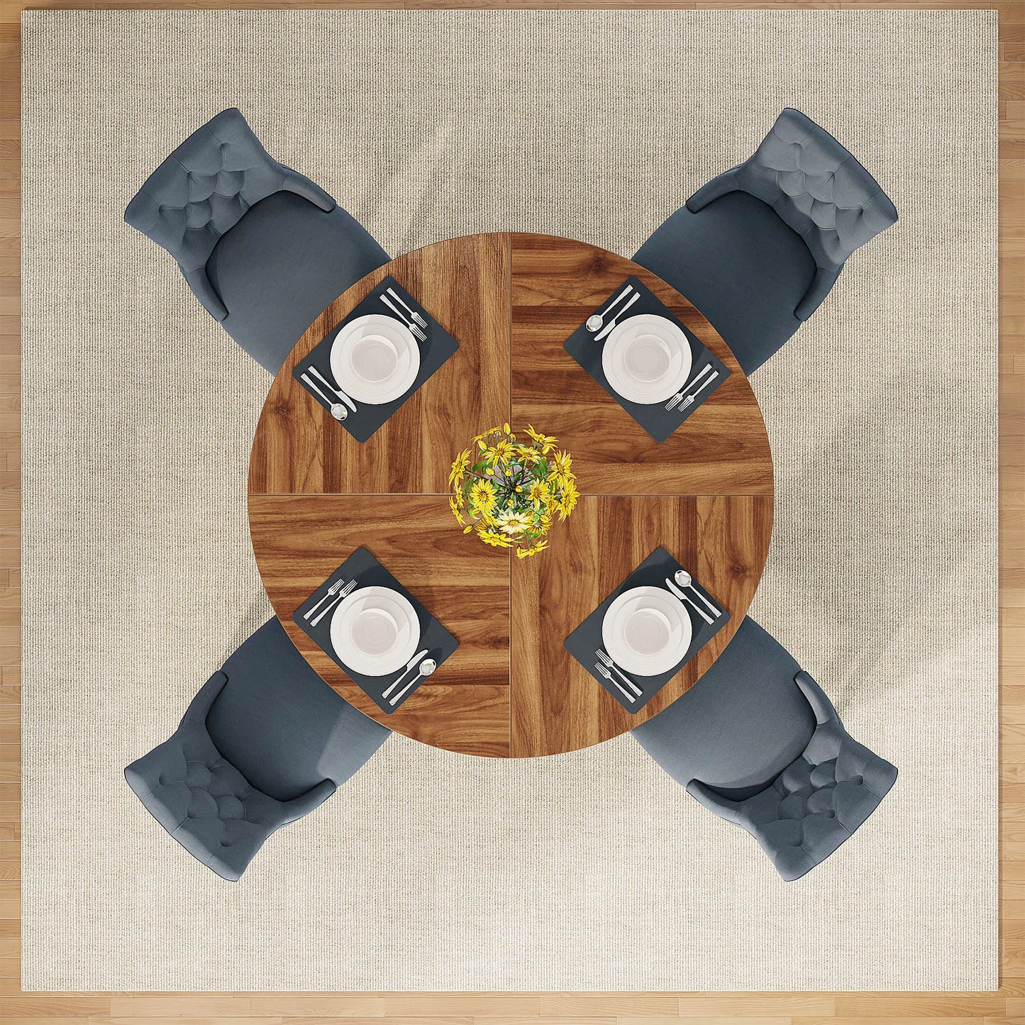 Round Beautiful Wood Dining Table for 4