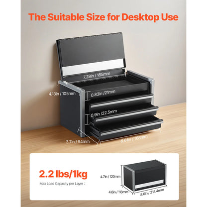 8.6in 3 Drawers Portable Metal Tool Box
